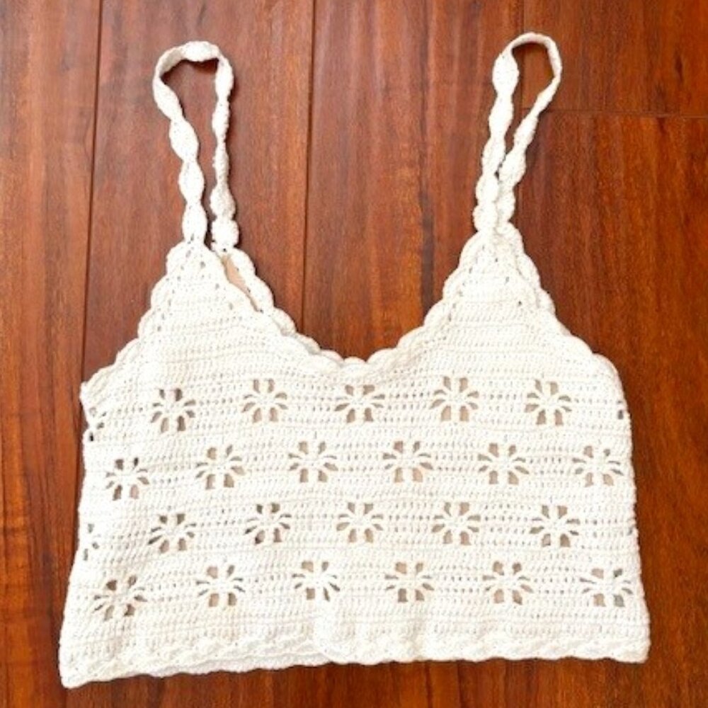 Line and Dot Fontana Crocheted Eyelet Crop Top